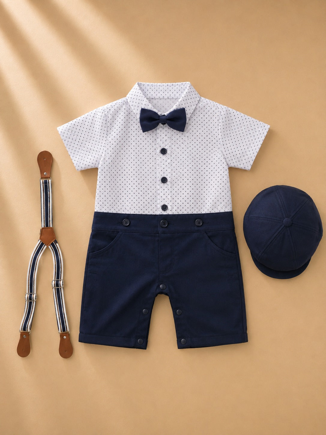 Little Gentleman Look Baby Boy Formal Dangree Romper(0-24m)